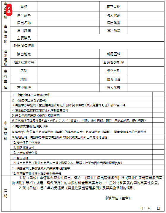 演出所需要的申請材料