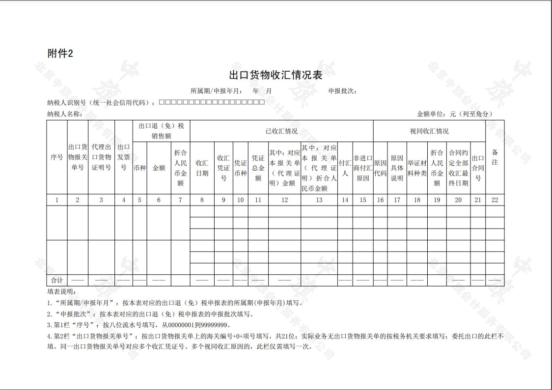 出口貨物收匯情況表